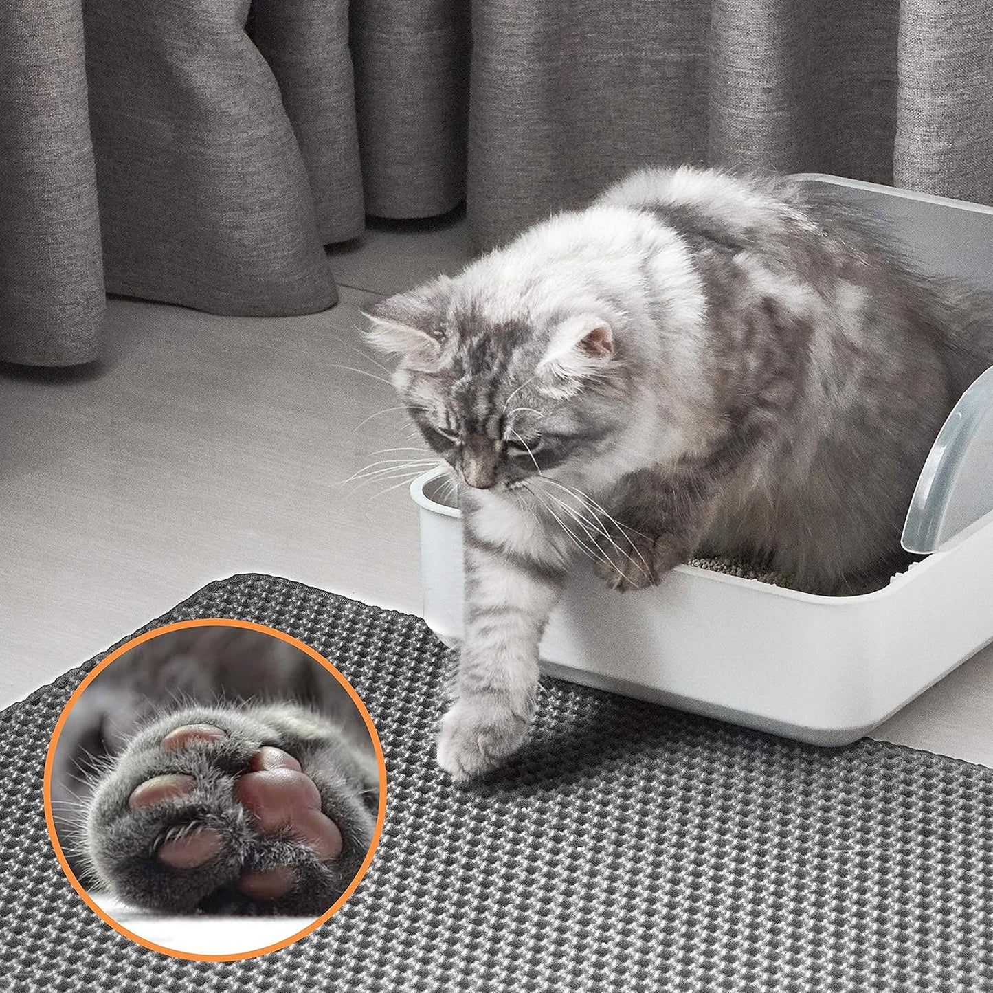 Cat Litter Mat-23"X17" Litter Box Mat for Kitty, EVA Honeycomb Double Layer Design, Urine & Waterproof Scatter Control, Less Waste, Easier to Clean,Non Slip, Gray